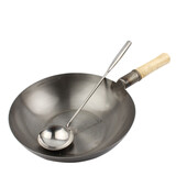 老式平底铁锅木头柄炒菜锅纯铁炒锅爆炒铁锅补铁锅电磁炉炒锅带炒勺马勺 30CM 老式平底铁锅 送炒勺