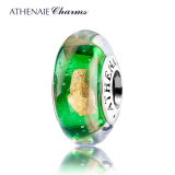 ATHENAIE925银国潮风红色金丝带琉璃珠转运搭本命年转运珠不锈钢手绳 绿色金箔AMGB30/单颗珠