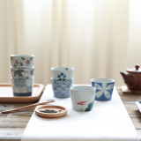 川岛屋 日式和风釉下彩手绘陶瓷茶杯直身杯咖啡杯早餐杯子B-56 海纹