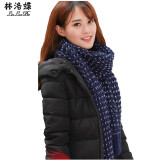 林洛蝶 毛线围巾女冬季新品韩版保暖加厚围脖情侣针织围巾披肩男长 V字藏青