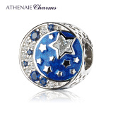 ATHENAIE925银蓝色珐琅日月星辰银珠子吊坠基础手链 闺蜜女友吊坠