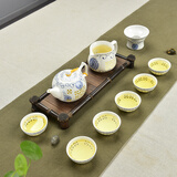 瓷牌茗茶具（cipaiming teaset）瓷牌茗 青花瓷功夫茶具套装玲珑镂空整套陶瓷泡茶具茶壶茶杯 【向阳花】茶壶款-10件套