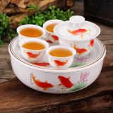 恒古（Heregur）迷你袖珍旅行茶具户外用品旅游便携式车载办公紧凑型青花陶瓷功夫茶具套装 春暖鱼跃袖珍型茶具