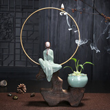 陶云尚创意小和尚茶宠摆件紫砂倒流香炉茶具配件办公艺术摆件茶道摆件 哥窑无相大号木头摆件