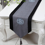 艺必旭桌旗新中式现代简约风格古典复古古典茶几布艺刺绣麻桌旗定制 灰色刺绣 33*200