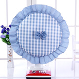 蔻朵娜风扇罩圆式田园布艺防尘罩子电风扇套子 烟灰蓝格子 直径45cm通用