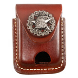 ZIPPO打火机原装配件 圆形金属扣 棕色黑色牛皮皮套 原装皮 棕色五角形鹰扣