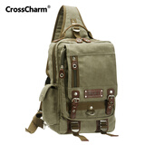 DEVICE日本品牌男包帆布胸包男日韩休闲单肩斜挎包包帆布背包大容量潮款 军绿色