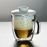九土双层隔热茶杯用带过滤隔简易泡绿茶杯陶瓷玲珑花茶漏办公带盖水杯 款式二