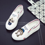 凯威六超新款懒人一脚蹬帆布鞋女学生夏季鞋卡通涂鸦韩版平底布鞋 美女一号 白色 37
