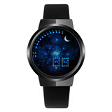 乐心潮流个性创意星空触屏表LED男表情侣表时尚女款手表韩版学生表 黑壳 皮带 星空蓝 触屏