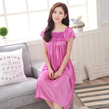 岱铭轩夏季女人冰丝睡裙女士家居服中裙子  803紫红睡裙 均码（建议身高152-172CM）