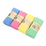 NISHIKI 韩国吸水竹纤维抹布不掉毛厨房洗碗布去污清洁百洁布 四色装