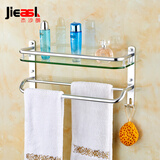杰沙朗太空铝浴室置物架卫生间玻璃置物架打孔毛巾架壁挂 1501单层双杆 610MM