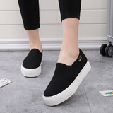 人本帆布鞋黑色套脚帆布鞋女韩版潮懒人鞋女一脚蹬松糕厚底女鞋 黑色 36 /脚背高拿大一码