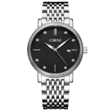 西亚尼（CIRNI）情侣手表一对送女友男朋友礼物简约气质时尚潮流 银壳黑面钢带男款