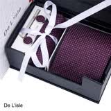 De Lisle 男士商务正装职业领带礼盒装套装8.5cm 结婚新郎婚庆领带 墨晶紫