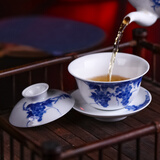 长物居茶具三才杯盖碗盖杯景德镇纯手工手绘青花瓷功夫茶具景德镇礼盒装 葡萄