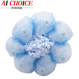 AiChoice 舞蹈头饰专业盘发网兜儿童芭蕾跳舞发饰丸子头花女孩花苞发网 天蓝色小花款