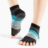 康愫雅瑜伽袜五指防滑专业训练女士舞蹈学生袜子透气露趾露背五指瑜伽袜 露趾-条纹青撞黑 均码