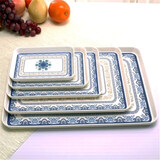 欧丽家 斜边长方形加厚加大茶盘水果盘点心盘子餐盘青花瓷密胺仿瓷密胺托盘塑料托盘 （6015蓝花）一个