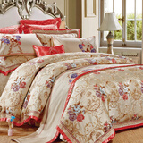 伊迪梦家纺欧美式豪华样板别墅房床上用品多件套高档婚庆四六八十件套gz 清歌雅韵-红 床单式四件套1.8/2.0m床宽