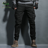 季言工装裤男士束脚裤男春夏小脚休闲裤修身运动长裤多袋男裤子 黑色（束脚工装裤） 32