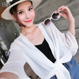 黎密 2017春夏新款雪纺衫女短袖雪纺衬衣小披肩外套夏开衫沙滩防晒衣 白色 均码