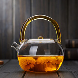 美斯尼 茶壶玻璃煮泡茶壶带提梁煮茶器耐热玻璃大容量烧水壶 茶色提梁