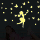 乐福然创意发光荧光贴星星夜光贴纸墙贴卧室温馨床头儿童房墙面贴画自粘 夜光蝴蝶女孩 中