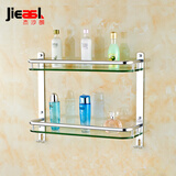 杰沙朗太空铝浴室置物架卫生间玻璃置物架打孔毛巾架壁挂 1517双层台板 410MM