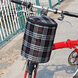 自行车车篮前车筐单车篮折叠车菜篮帆布车篓自行车篮子挂篮儿童单车车篓子 黑格子【有盖】+加厚底板
