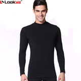 LOOKSEE莫代尔基础内衣高弹柔软中高领修身打底男秋衣上衣单件T7005衣 墨玉黑T7005衣-191 XL