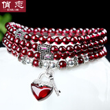 俏恋 925银手链女款酒红石榴石手链多圈多层手串韩版时尚泰银饰品 6A级星语心愿5.5mm三圈