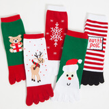 革斤威五指袜女棉纯秋冬女士五指袜子棉纯袜圣诞袜子新年女士情侣袜子 男女圣诞袜子5双装