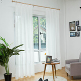 赫伊莎 棉麻风窗帘窗纱成品 加厚保暖纯色亚麻白纱帘 白色 挂钩款-2.0宽x2.5高-1片装