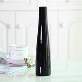 爱泽宝现代田园风格时尚细口玻璃花瓶小花插彩色透明客厅简约餐桌摆件 黑色花瓶