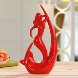 宏赫陶瓷工艺品摆件家居客厅装饰酒柜玄关电视柜红福乔迁送礼喜庆创意 红美人鱼