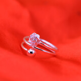 纯已久银饰 990银小雏菊戒指女日韩版小清新文艺气质开口花朵戒指莲花戒指荷花戒指活口 玫瑰花圆珠款