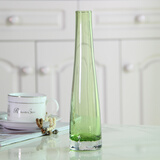 爱泽宝现代田园风格时尚细口玻璃花瓶小花插彩色透明客厅简约餐桌摆件 透明绿花瓶