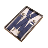 皇商男士女士纯色弹力吊带吊裤带Y型背带夹 糖果色精美礼盒 蓝调-3.5cm宽铁三角加长礼盒