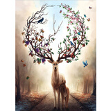 1000片成年人木质拼图多规格高难度儿童益智力木制玩具动物客厅玄关装饰画麋鹿大象狗狗猫咪 林中之鹿（配图纸） 1000片分区带字母