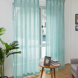 赫伊莎 棉麻风窗帘窗纱成品 加厚保暖纯色亚麻白纱帘 蓝色 挂钩款-2.0宽x2.5高-1片装