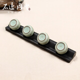 石匠同丰 石头茶盘杯垫 天然整石雕琢乌金石茶杯架 黑金石茶杯托 圆形杯架