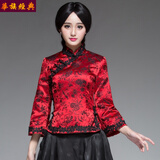 华族经典新款春装中式唐装女装复古上衣汉服改良时尚外套长袖古装 红色-预售十五天 M