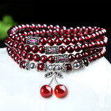 俏恋 925银手链女款酒红石榴石手链多圈多层手串韩版时尚泰银饰品 6A级可爱樱桃5.5mm四圈