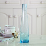 爱泽宝现代田园风格时尚细口玻璃花瓶小花插彩色透明客厅简约餐桌摆件 蓝色花瓶