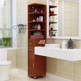 鸿槐树桦 卫生间浴室柜马桶柜边柜抽纸柜侧柜角柜欧式简约落地收纳储带门组合物柜防水纸巾柜 柚木色 180高*25宽*40深