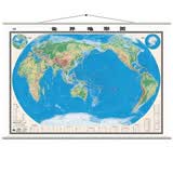 2024世界地形图挂图 平面地形挂图 1.5米x1.1亚膜挂绳整张 等高线地图