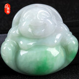 春龙珠宝 阳绿翡翠玉佛 吊坠 女款弥勒佛玉石项链玉佩玉坠玉器挂件送证书 支持订做 刻字